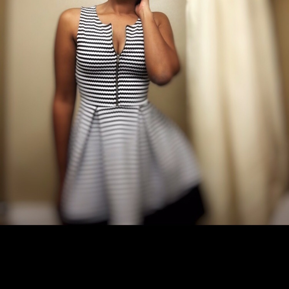 Black and white striped zipper dress